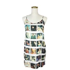 Forever 21 x Maripol Polaroid Photo Print Satin Mini Slip Dress Small White